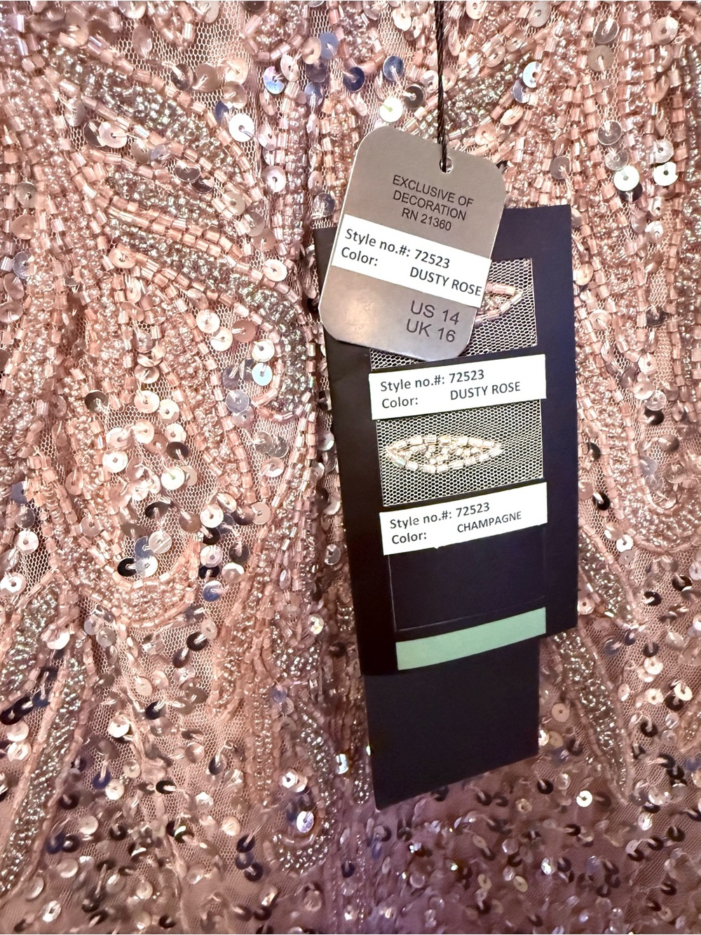 MGNY By Morilee 72523 Dusty Rose Blush Pink Sequin Beaded Evening Gown NWT - Picture 5 of 8